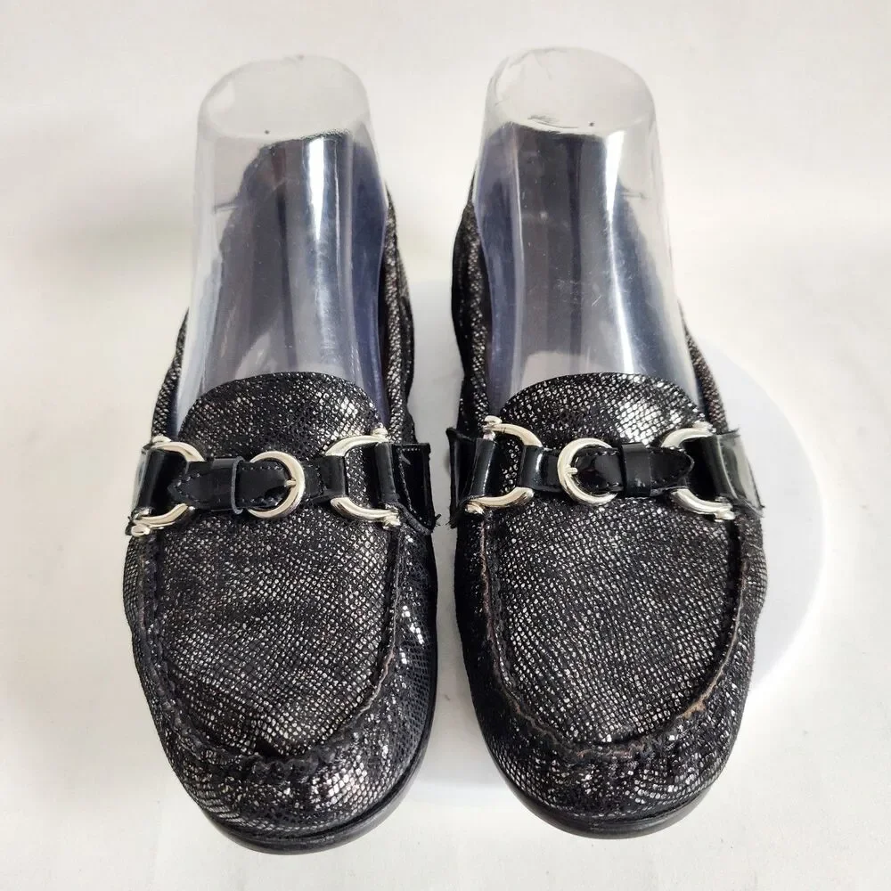 AGL Attilio Giusti Leombruni Shiny Black Soft Leather Horsebit Loafers 8‎ /38